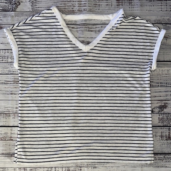 LOFT Tops - LOFT Black and White Striped V-Neck Top Sz. M
